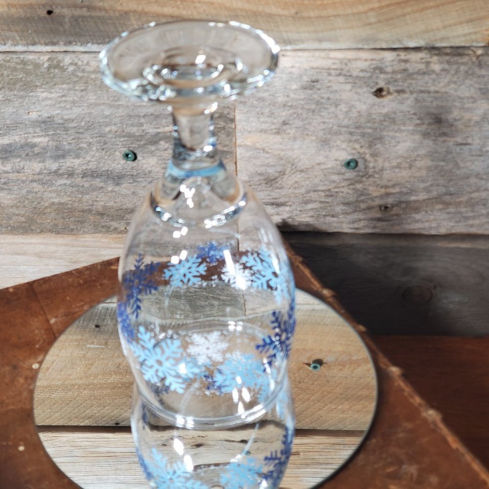 Libbey Clearly Winter Water Goblet - Snowflakes - Blue & White #4
